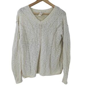 Sundance V-Neck Sweater Size S Nubby Eyelet Ribbed Natural Instincts Pullover